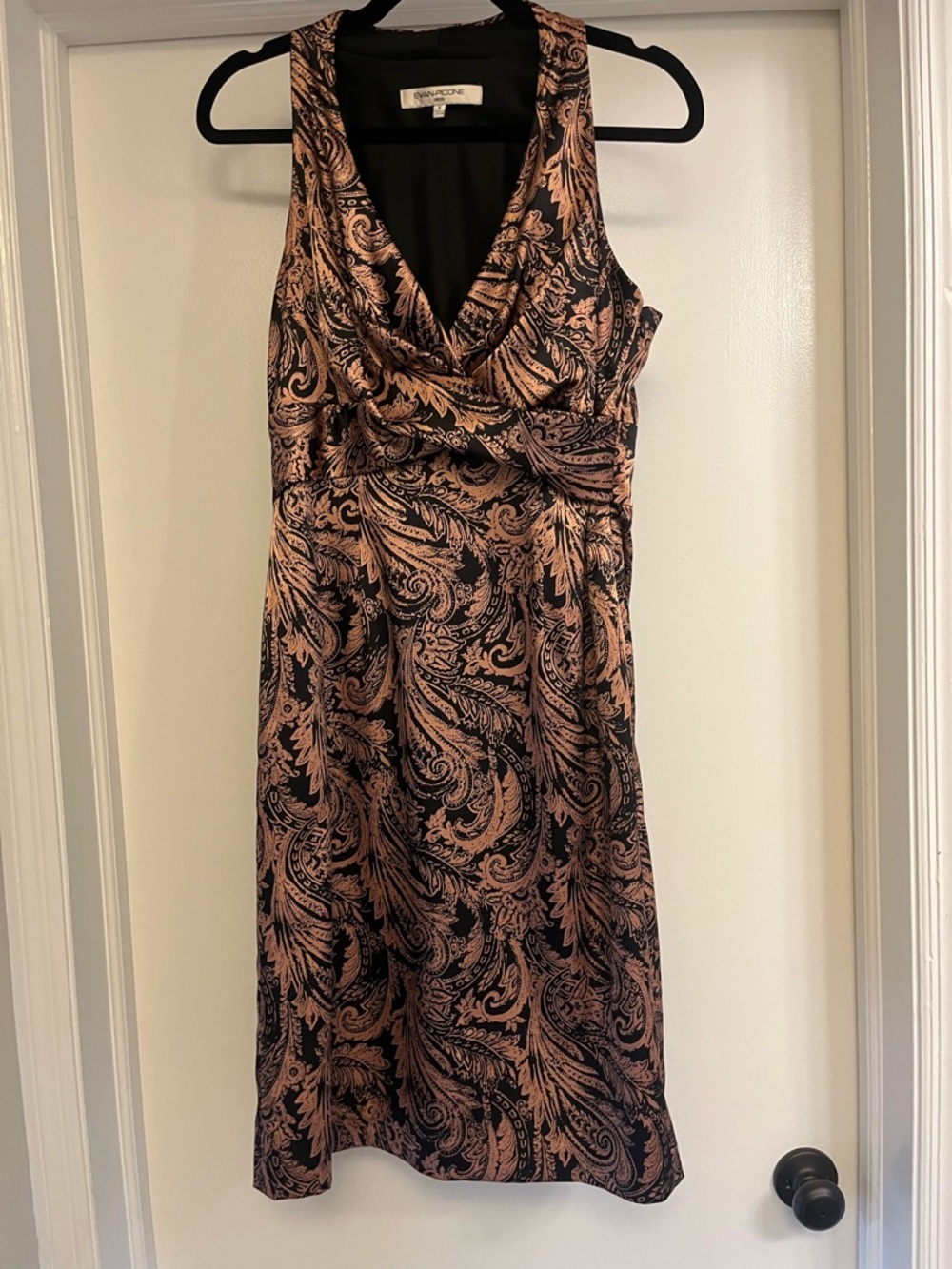 Evan Picone - Sleeveless Cocktail Dress - black/bronze paisley print - size 8